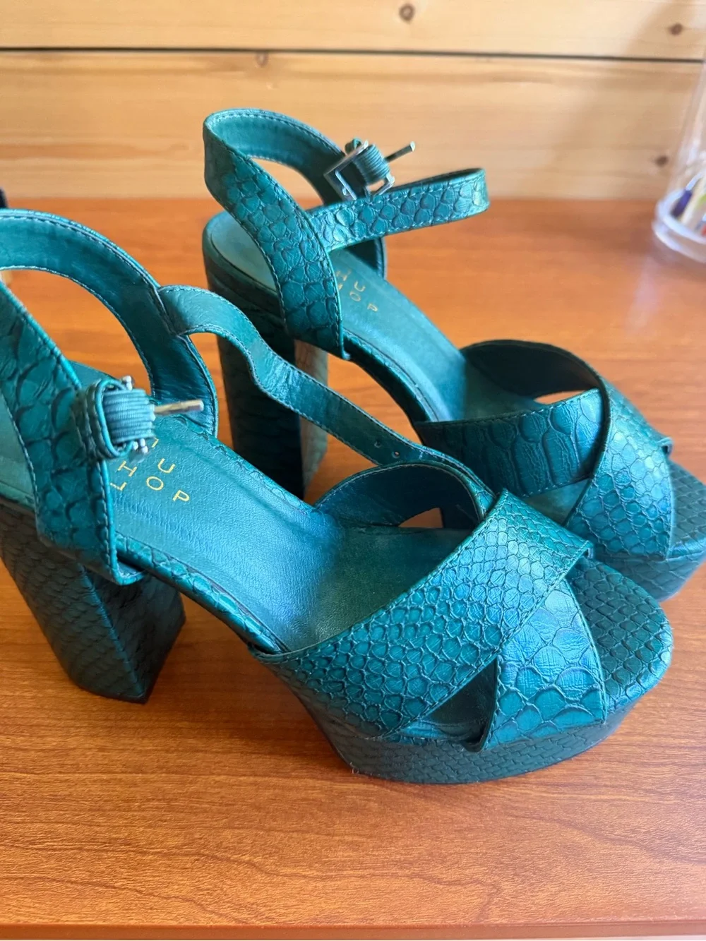 Shu Shop Faux Snakeskin Platform Block Heel Sandals